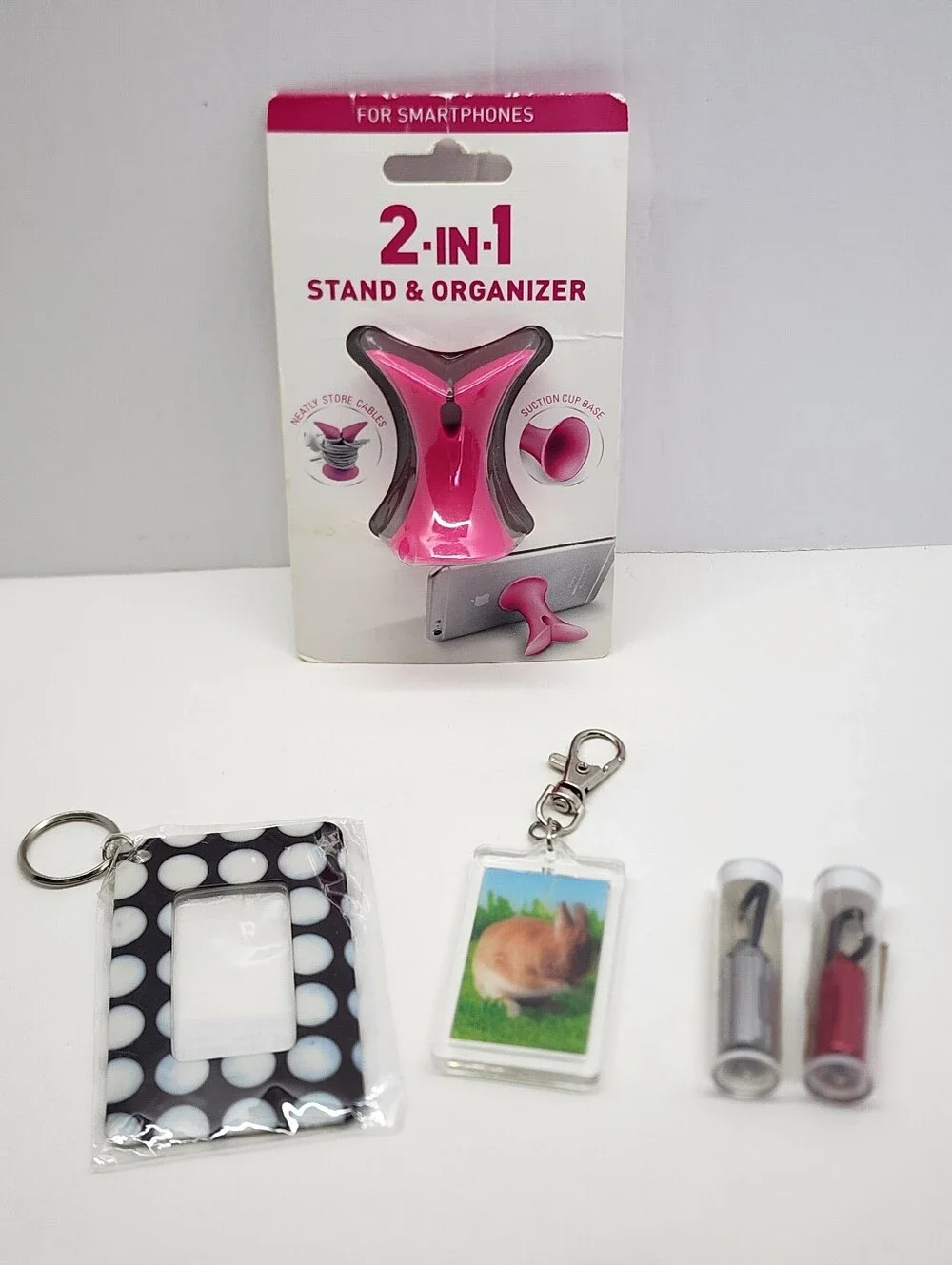 5pc Keychains & 2-in-1 Pink Phone Stand Bundle Set